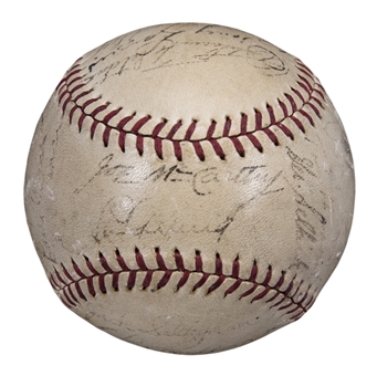 1937 World Series Champions New York Yankees Team Signed OAL Harridge Baseball With 26 Signatures Including Dickey, Lazzeri, and Gehrig (JSA)
